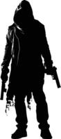 AI generated Silhouette assassin full body black color only vector