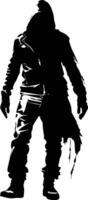 AI generated Silhouette assassin full body black color only vector
