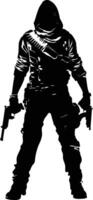 AI generated Silhouette assassin full body black color only vector