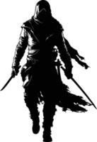 AI generated Silhouette assassin full body black color only vector
