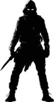 AI generated Silhouette assassin full body black color only vector