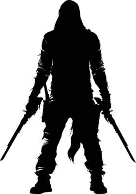 AI generated Silhouette assassin full body black color only