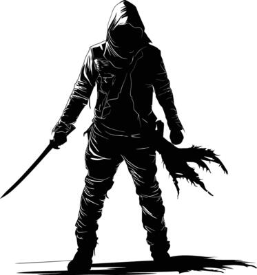 AI generated Silhouette assassin full body black color only