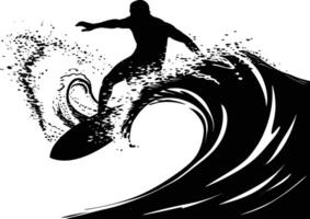 AI generated Silhouette surf on the wave at the beach black color only vector