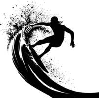 AI generated Silhouette surf on the wave at the beach black color only vector