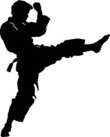 AI generated Silhouette tae kwon do or karate kick full body black color only vector