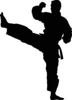 AI generated Silhouette tae kwon do or karate kick full body black color only vector