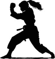 AI generated Silhouette tae kwon do or karate women kick full body black color only vector