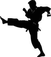 AI generated Silhouette tae kwon do or karate kick full body black color only vector