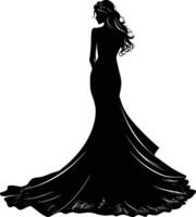 AI generated Silhouette the bride woman full body black color only vector