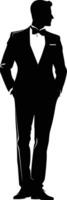 AI generated Silhouette the groom man full body black color only vector