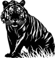 AI generated Silhouette tiger black color only full body vector