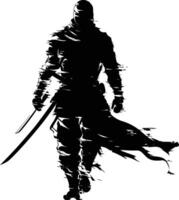 AI generated Silhouette warrior full body black color only vector