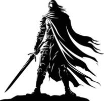 AI generated Silhouette warrior full body black color only vector