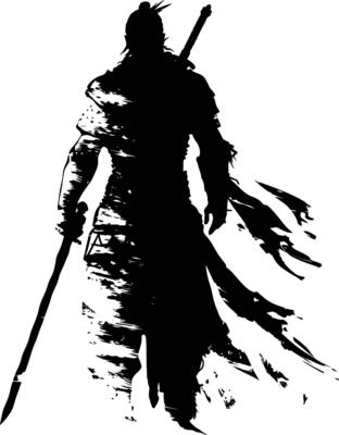 AI generated Silhouette warrior full body black color only