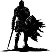 AI generated Silhouette warrior full body black color only vector