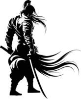 AI generated Silhouette warrior full body black color only vector