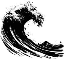 AI generated Silhouette wave on the beach black color only vector