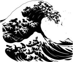 AI generated Silhouette wave on the beach black color only vector