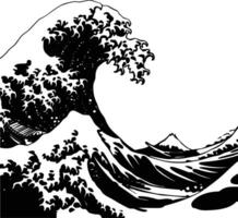 AI generated Silhouette wave on the beach black color only vector