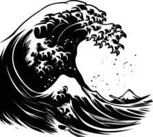 AI generated Silhouette wave on the beach black color only vector