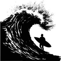 AI generated Silhouette wave on the beach black color only vector