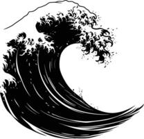 AI generated Silhouette wave on the beach black color only vector