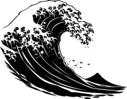 AI generated Silhouette wave on the beach black color only vector