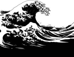 AI generated Silhouette wave on the beach black color only vector