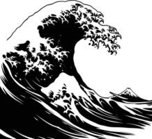 AI generated Silhouette wave on the beach black color only vector