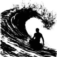 AI generated Silhouette wave on the beach black color only vector