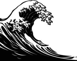 AI generated Silhouette wave on the beach black color only vector