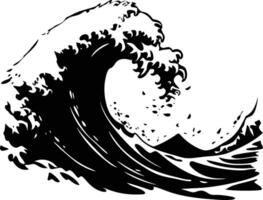 AI generated Silhouette wave on the beach black color only vector