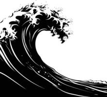 AI generated Silhouette wave on the beach black color only vector