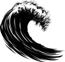 AI generated Silhouette wave on the beach black color only vector