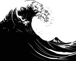 AI generated Silhouette wave on the beach black color only vector