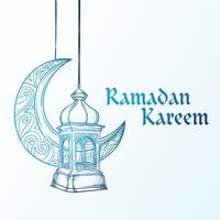 Vector illustration of Arabic lantern ornament hand drawn. Suitable for design element of Ramadan Kareem greeting template. Ramadan Kareem theme background template.