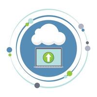 Laptop computer uploading data to the cloud graphic icon symbol vector