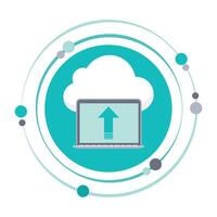 Laptop computer uploading data to the cloud graphic icon symbol vector