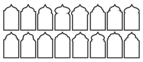 Set of windows in Islamic style. Elements of architectural frames. Vector illustration.