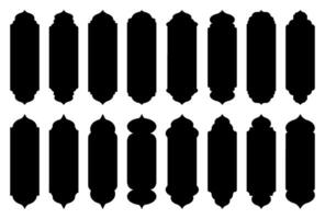 Set of silhouettes of arches in Arabic design. Collection of doors and windows in oriental style. Vector illustration isolated on white background.