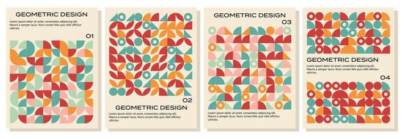 Posters of vector abstract geometric shapes. Template design for background, magazine, cover. Red retro background. Modern vector illustration.