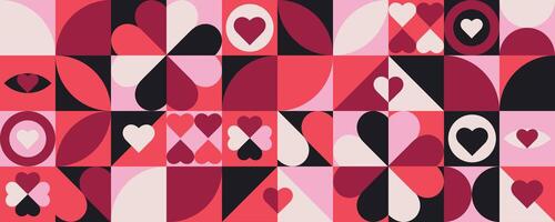 Geometric seamless pattern Valentine's Day. Abstract pattern for packaging, background, design, cover. Modern vector design with heart and shapes.