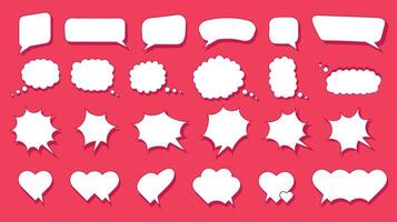 Set of chat speech bubbles templates in the form of cloud, heart, star. Hand drawn collection for social networks, web design, communication, congratulations. Modern vector flat illustration.