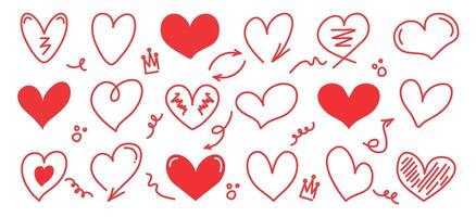 Set of doodles heart. Hand-drawn pencil decorative elements. Vector fashion illustration for Valentine's Day.