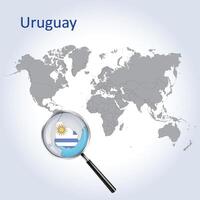 Magnified map Uruguay with the flag of Uruguay enlargement of maps, Vector Art