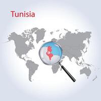 Magnified map Tunisia with the flag of Tunisia enlargement of maps, Vector Art