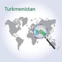 magnificado mapa Turkmenistán con el bandera de Turkmenistán ampliación de mapas, vector Arte