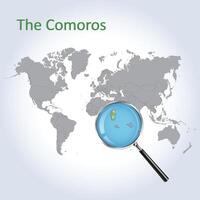 Magnified map Comoros with the flag of Comoros enlargement of maps, Vector Art