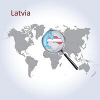 Magnified map Latvia with the flag of Latvia enlargement of maps, Vector Art